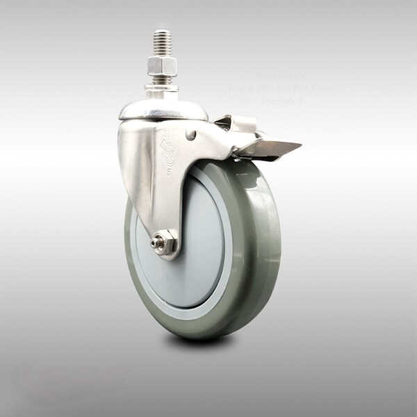 Service Caster 5 Inch 316SS Gray Polyurethane Swivel 1/2 Inch Stem Caster Total Lock Brake SCC SCC-SS316TSTTL20S514-PPUB-121315 - main